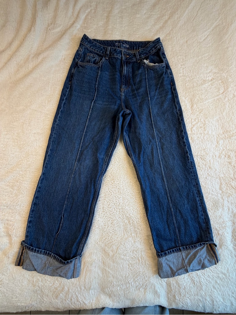Primark Dark Blue Wide-Leg Flare Jeans with Center Seams 12